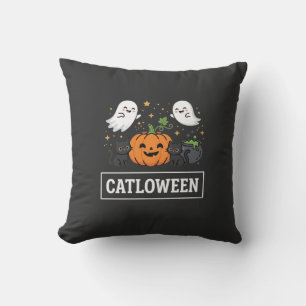 Coussin Chatloween Mignon Chat Fantôme Design Halloween_1