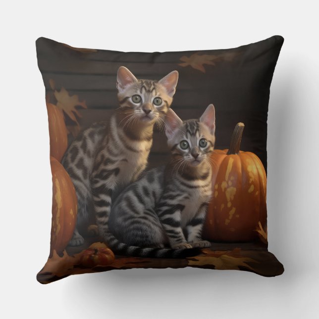Coussin Chaton Bengal Automne Délice Citrouille  (Verso)