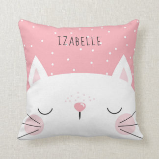 Coussin Chaton blanc - Décor de pépinière - Nom