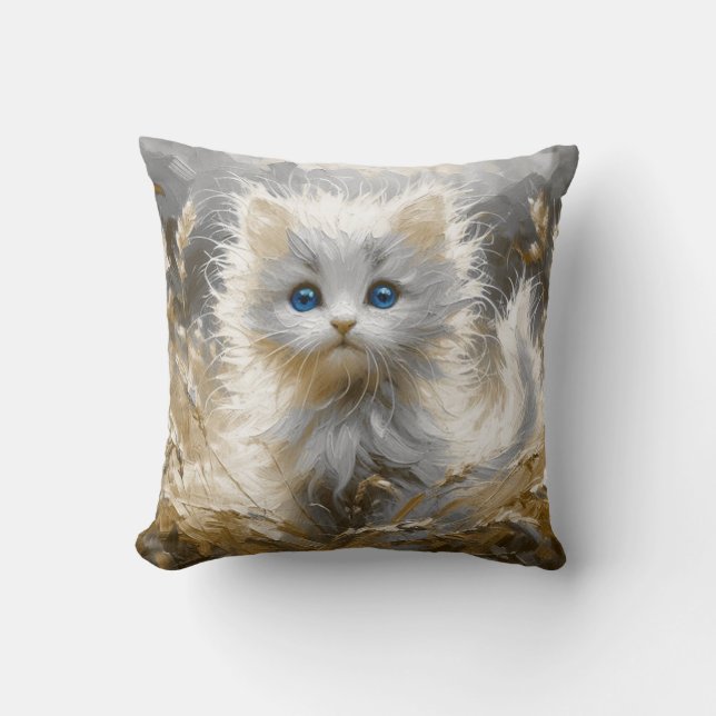 Coussin Chaton blanc précieux (Recto)