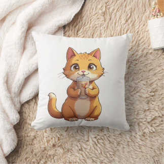 Coussin Chaton buvant du café