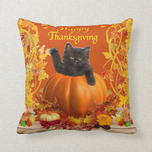 Coussin Chaton de citrouille de Thanksgiving