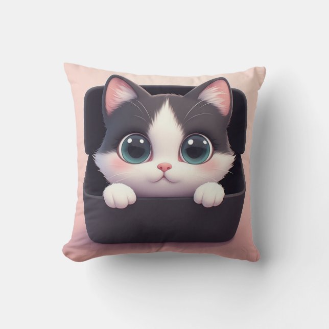 Coussin Chaton de dessin animé adorable avec de grands yeu (Recto)