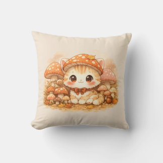 Coussin Chaton de la forêt de champignons Kawaii  Chaton m