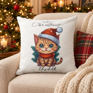 Coussin Chaton de Noël personnalisé mignon