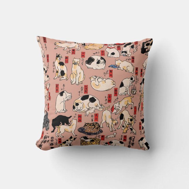 Coussin Chaton de style Ukiyo-e japonais vintage : Kuniyos (Recto)