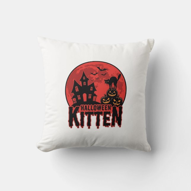 Coussin Chaton d'Halloween Maison Hantée Chat Graphique_1 (Recto)