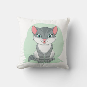 Coussin Chaton Gris Tabby  Chat de Dessin Animé Mignon