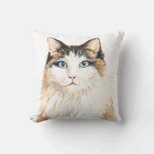 Coussin Chaton Mignon Chat Fou Femme au Chat Fou Aquarelle