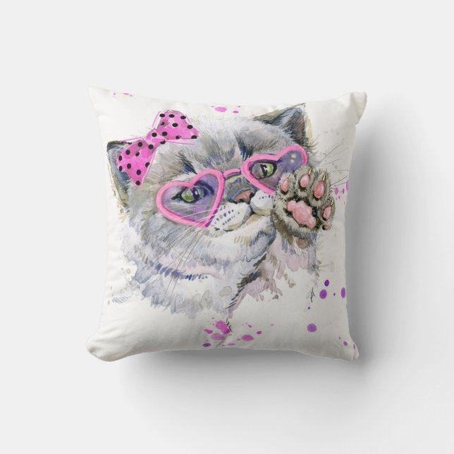 Coussin Chaton mignon d'aquarelle (Recto)