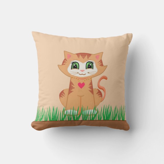 Coussin Chaton mignon dessin animé & plante (Recto)