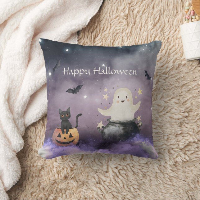 Coussin Chaton mignon et Halloween fantôme (Couverture)
