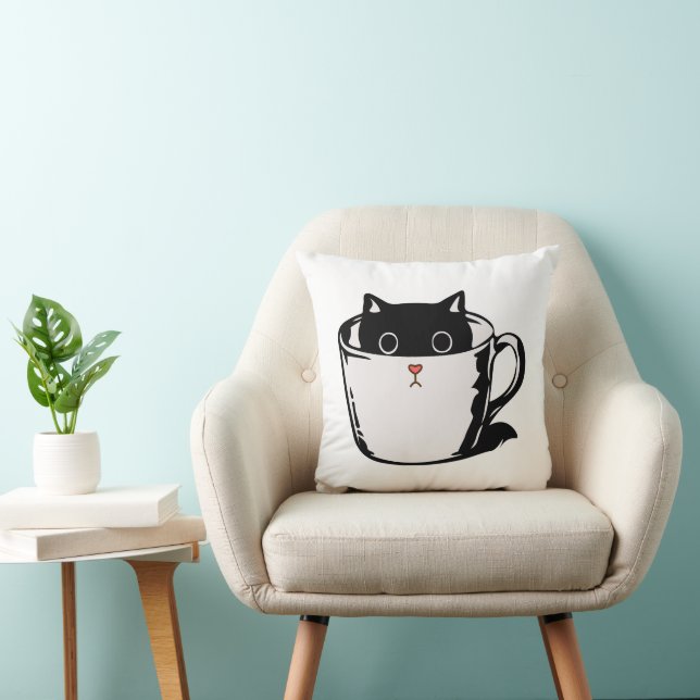 Coussin Chaton noir avec nez rouge caché dans une tasse (Chaise)