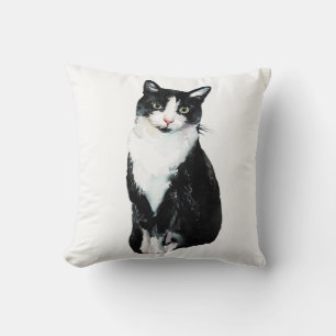 Coussin Chaton noir et blanc à l'aquarelle