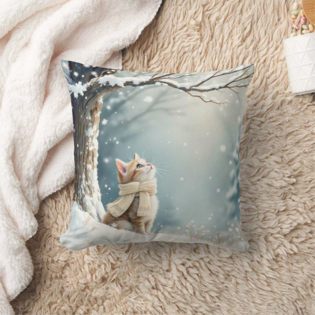 Coussin Chaton regardant les flocons de neige (Couverture)