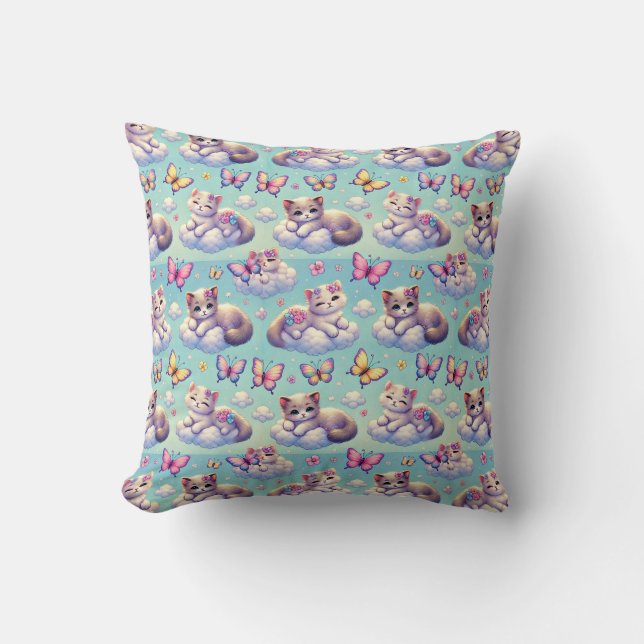 Coussin Chatons adorables et papillons (Recto)