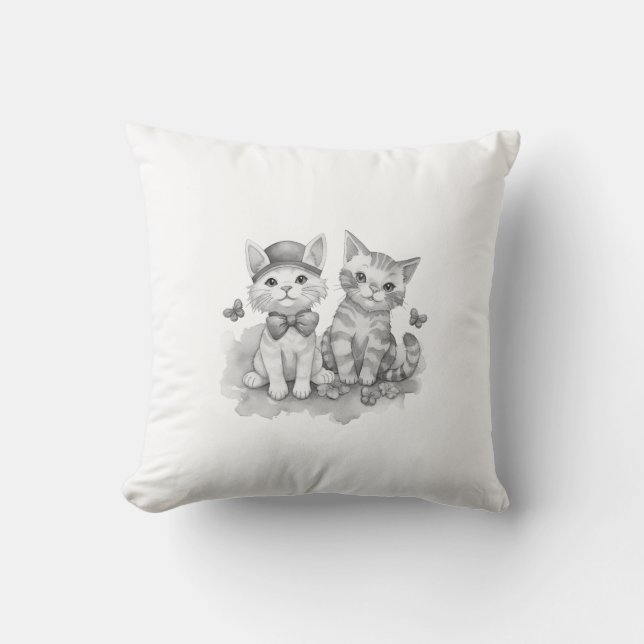 Coussin Chatons amis noir et blanc (Recto)
