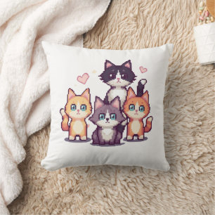 Coussin Chatons Colorés Pixelisés 