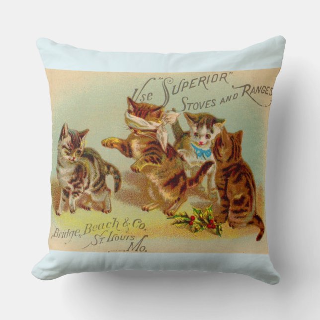 Coussin Chatons de cartes de commerce victoriens jouant (Recto)