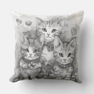 Coussin Chatons noirs et blancs coeurs