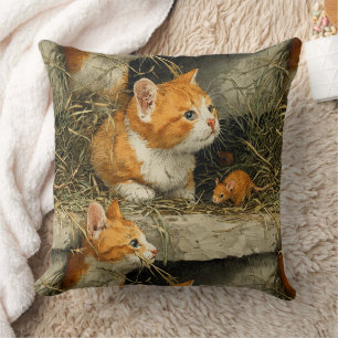 Coussin Chatons tigrés orange à la chasse aux souris