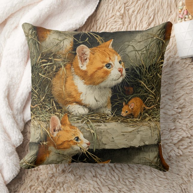 Coussin Chatons tigrés orange à la chasse aux souris (Couverture)