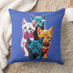 Coussin Chatons Vibrants dans le Style Pop Art