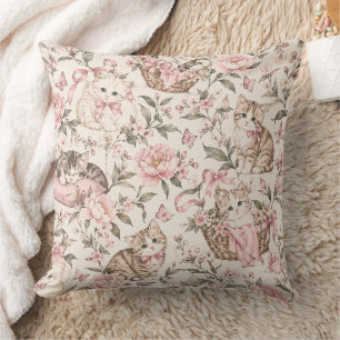Coussin Chatons Vintage & Motif de Jardin Floral