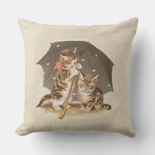 Coussin Chatons vintage sous parapluie art de chat antique