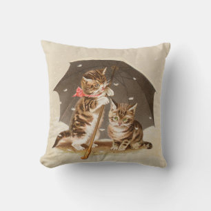 Coussin Chatons vintage sous un parapluie art de chat anti