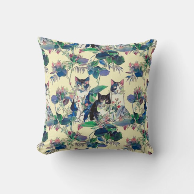 Coussin Chats à l'aquarelle dans un jardin (Recto)