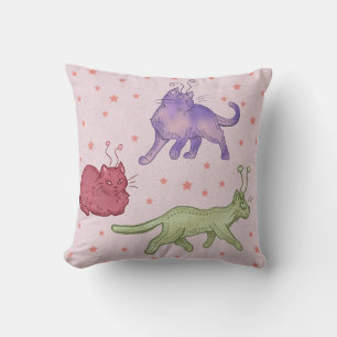 Coussin Chats Aliens Espace Fantaisiste Chat Drôle Sci-Fi