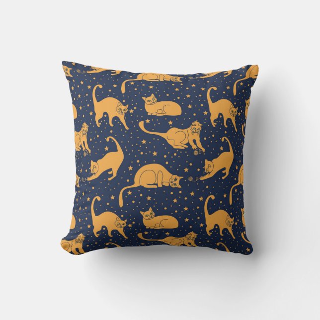 Coussin Chats amusants, étoiles, motif spatial. (Recto)