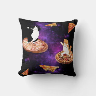 Coussin Chats amusants faisant de la pizza dans l'espace