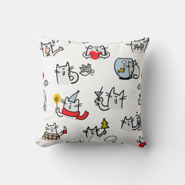 Coussin Chats amusants, lait et magie. (Recto)