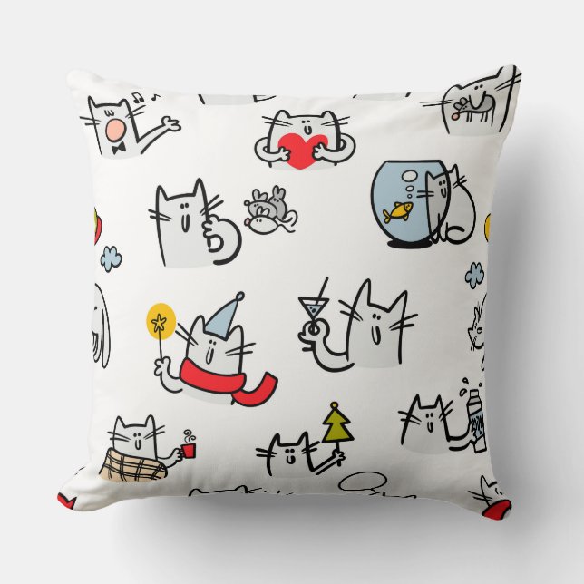 Coussin Chats amusants, lait et magie. (Recto)