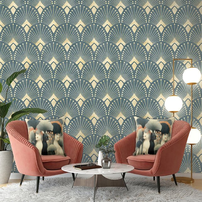 Coussin Chats Art Déco dans les Arbres (Créateur téléchargé)