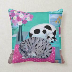 Coussin Chats au printemps