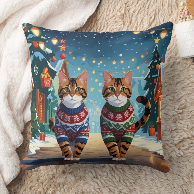 Coussin Chats Bengal Noël Neige Fêtes (Couverture)