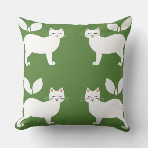 Coussin Chats Blancs avec Feuilles