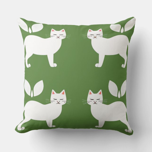 Coussin Chats Blancs avec Feuilles (Recto)