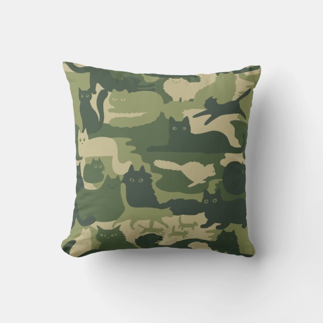 Coussin Chats Camouflage Vert Motif Cool Kitty Chats Camo (Recto)