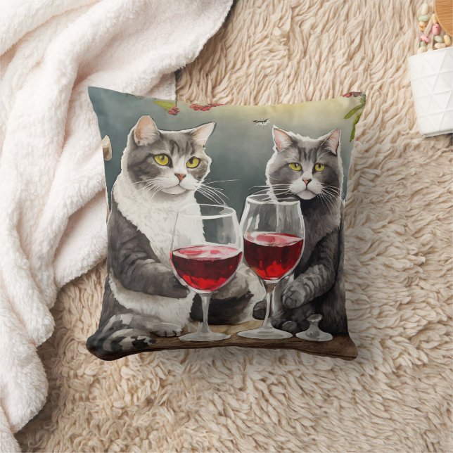 Coussin Chats cools boivent du vin Coussin! (Couverture)