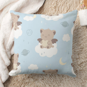 Coussin Chats d'ange Kawaii sur motif de nuages