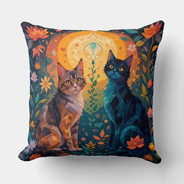Coussin Chats dans une scène géométrique de la nature 🐱 (Recto)