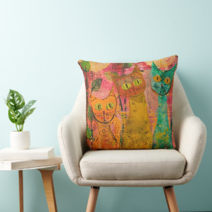 Coussin Chats d'aquarelle de Boho - Art de la féline terre