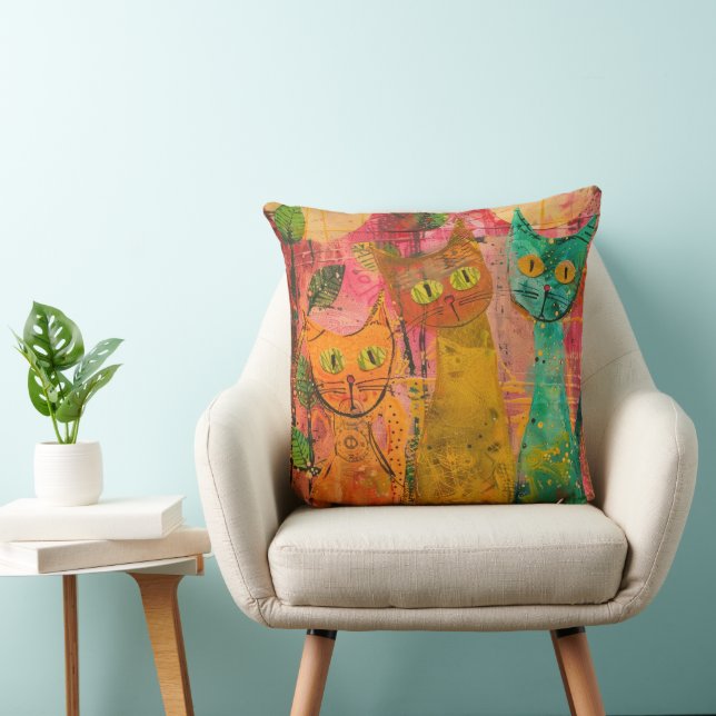 Coussin Chats d'aquarelle de Boho - Art de la féline terre (Chaise)