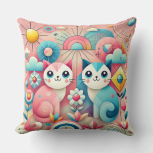 Coussin Chats de dessin animé mignons Scène de nature 🐱