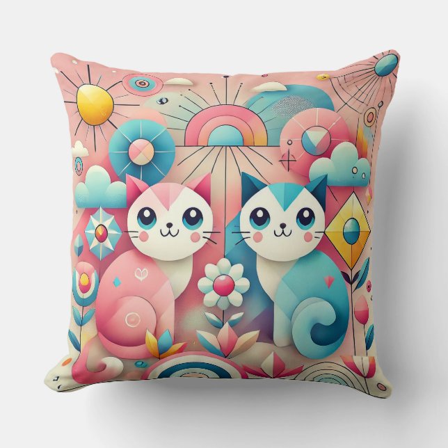 Coussin Chats de dessin animé mignons Scène de nature 🐱 (Recto)