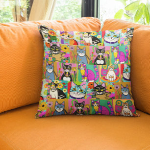 Coussin Chats de dessin de style d'art populaire Whimsical